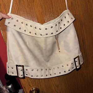 superdown Neutral Faux-Suede Mini Skirt with Stud Trim
